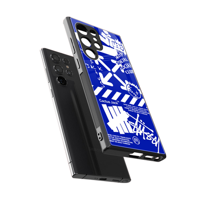 blue travis scott x anti social social club back phone cover | glass case for samsung galaxy s24 ultra