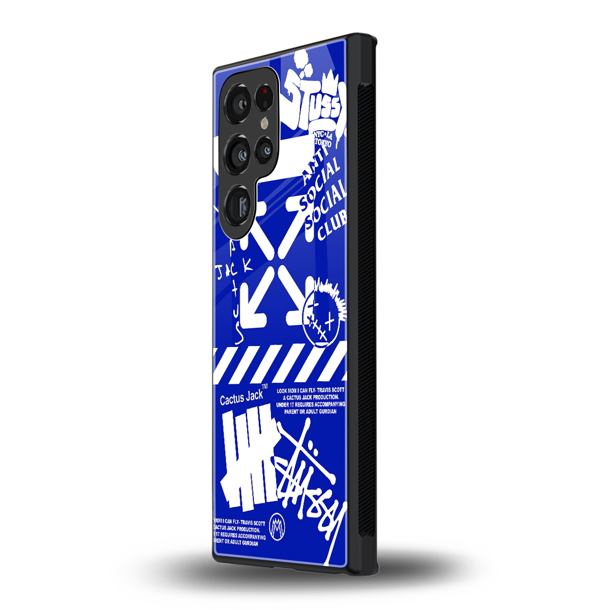 blue travis scott x anti social social club back phone cover | glass case for samsung galaxy s24 ultra