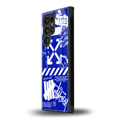blue travis scott x anti social social club back phone cover | glass case for samsung galaxy s24 ultra