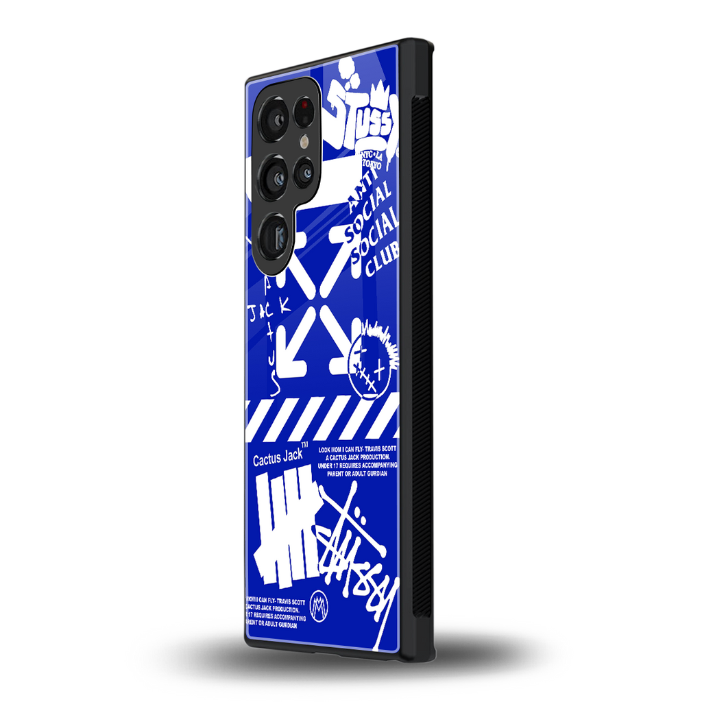 blue travis scott x anti social social club back phone cover | glass case for samsung galaxy s23 ultra