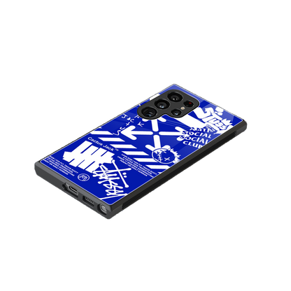 blue travis scott x anti social social club back phone cover | glass case for samsung galaxy s24 ultra