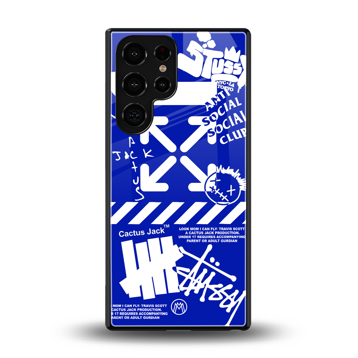 blue travis scott x anti social social club back phone cover | glass case for samsung galaxy s25 ultra