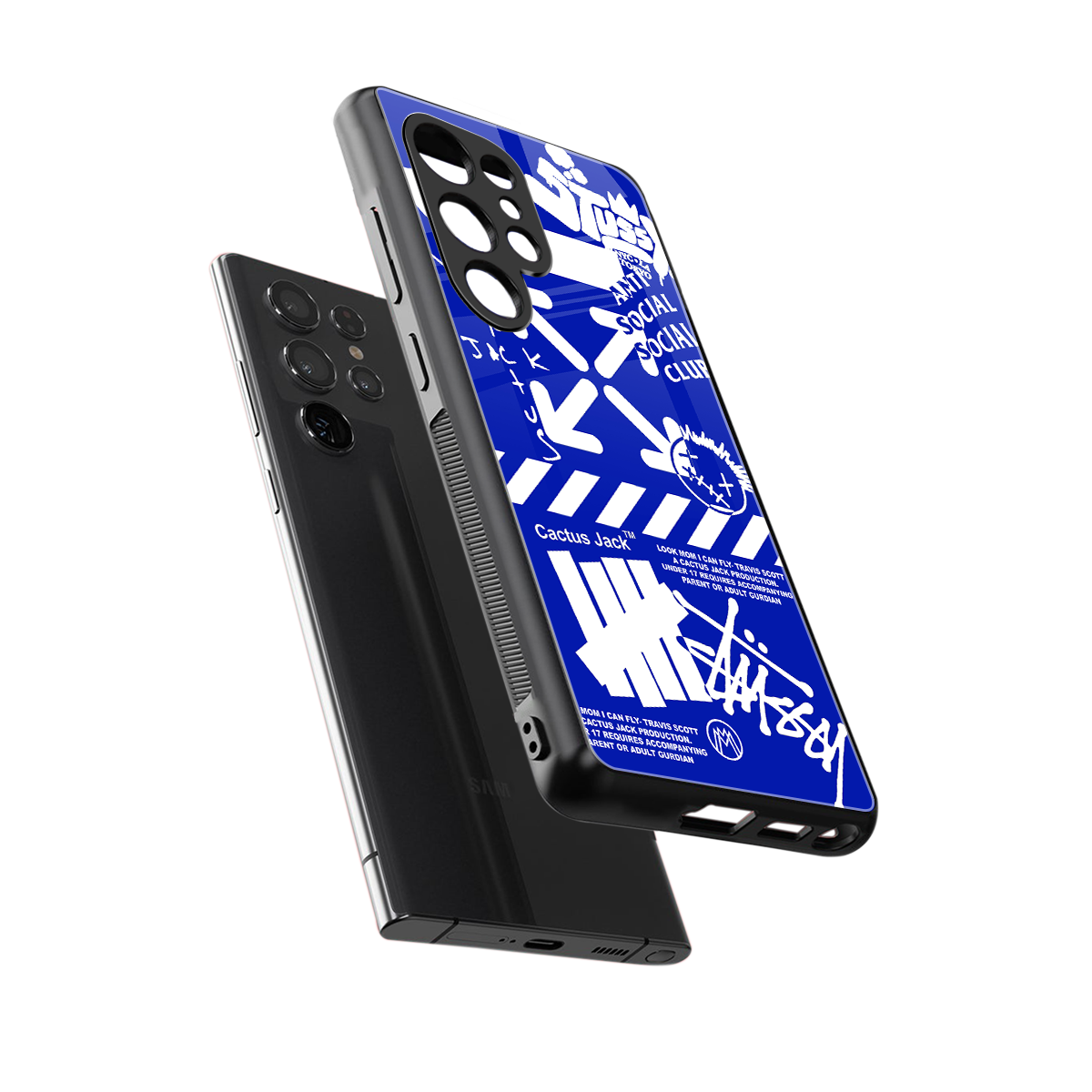 blue travis scott x anti social social club back phone cover | glass case for samsung galaxy s25 ultra
