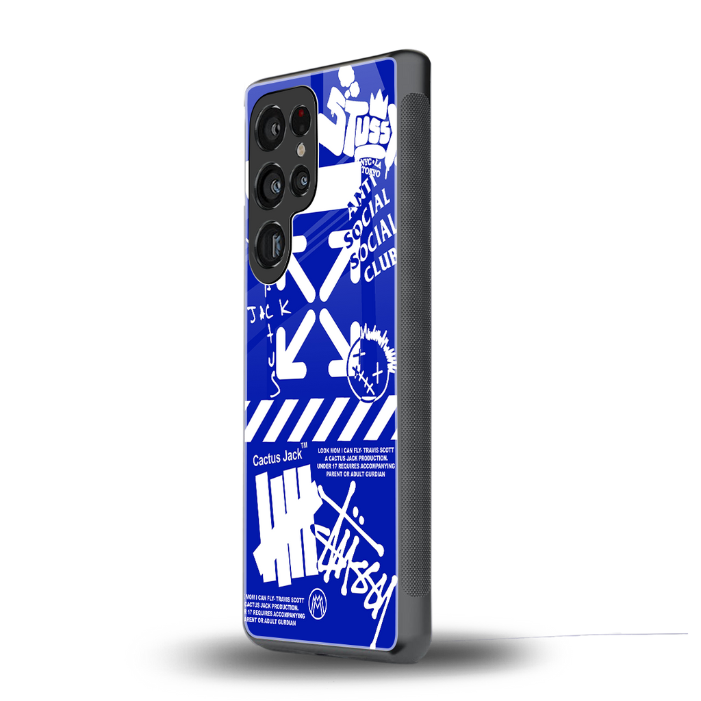 blue travis scott x anti social social club back phone cover | glass case for samsung galaxy s25 ultra