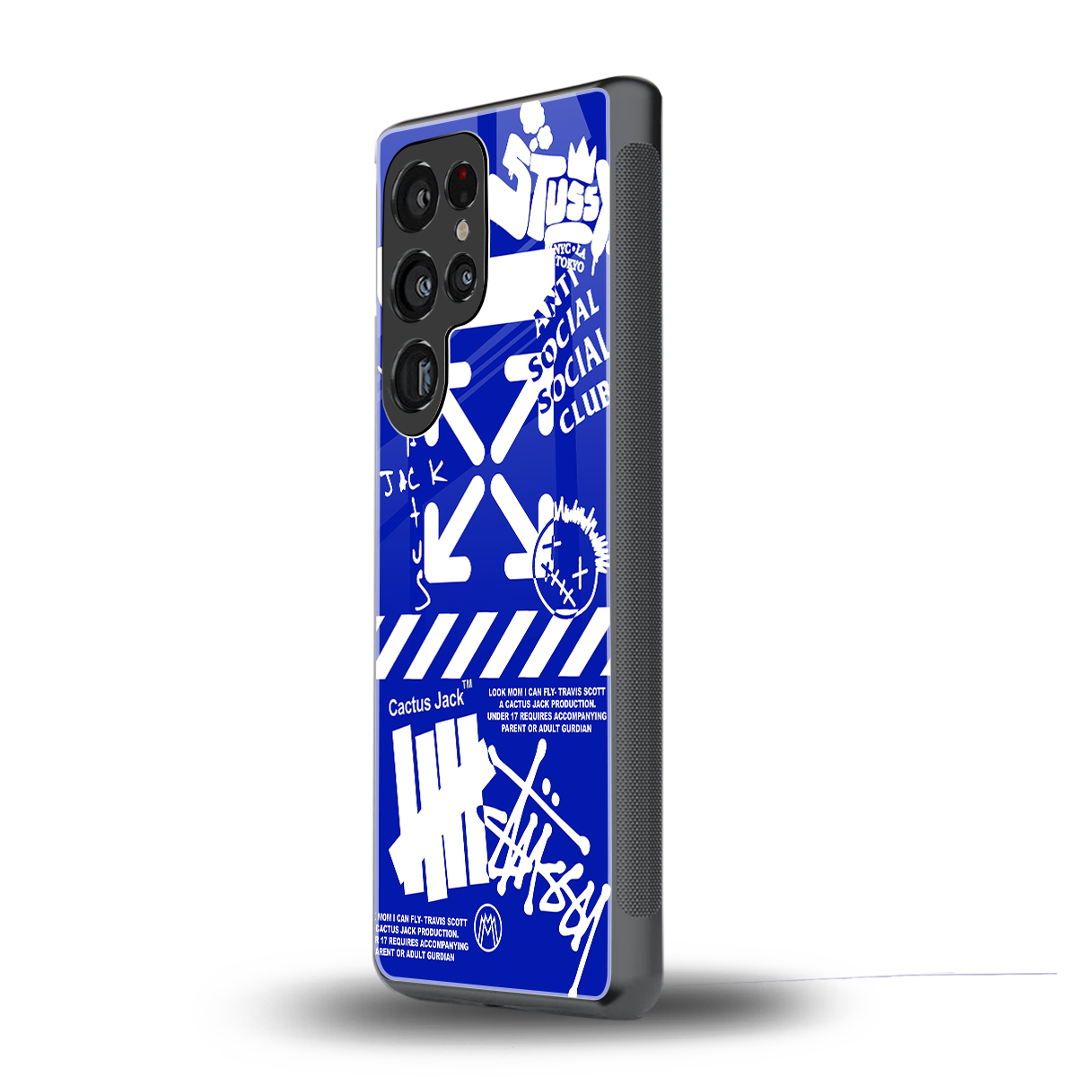 blue travis scott x anti social social club back phone cover | glass case for samsung galaxy s25 ultra