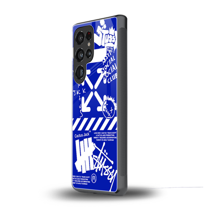 blue travis scott x anti social social club back phone cover | glass case for samsung galaxy s25 ultra