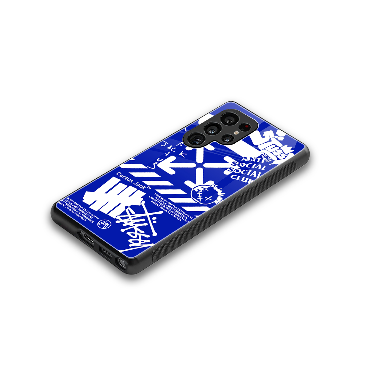 blue travis scott x anti social social club back phone cover | glass case for samsung galaxy s25 ultra