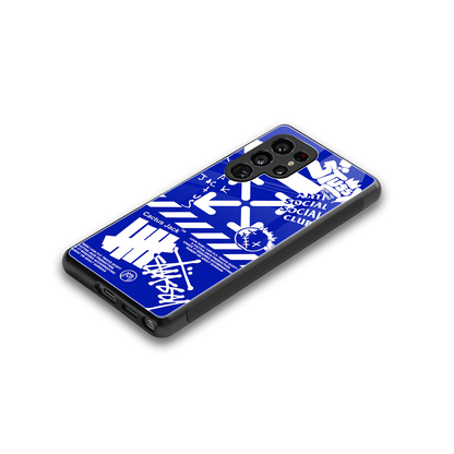 blue travis scott x anti social social club back phone cover | glass case for samsung galaxy s25 ultra