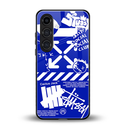 blue travis scott x anti social social club back phone cover | glass case for samsung galaxy s23 plus