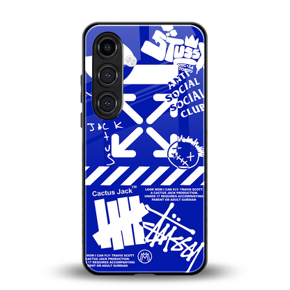 blue travis scott x anti social social club back phone cover | glass case for samsung galaxy s24 plus