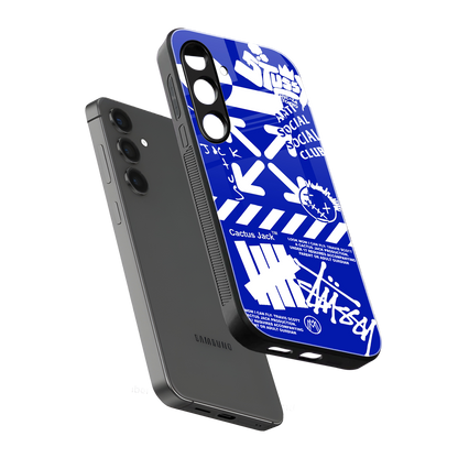 blue travis scott x anti social social club back phone cover | glass case for samsung galaxy s24 plus