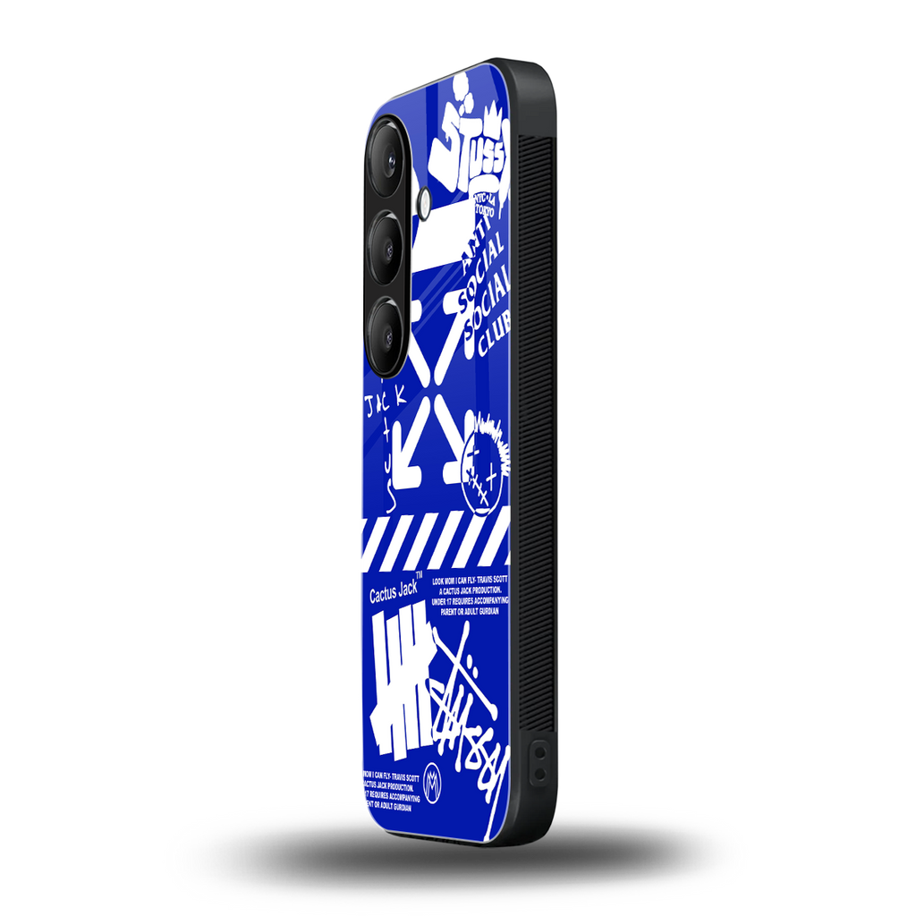 blue travis scott x anti social social club back phone cover | glass case for samsung galaxy s23 plus