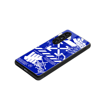 blue travis scott x anti social social club back phone cover | glass case for samsung galaxy s24 plus