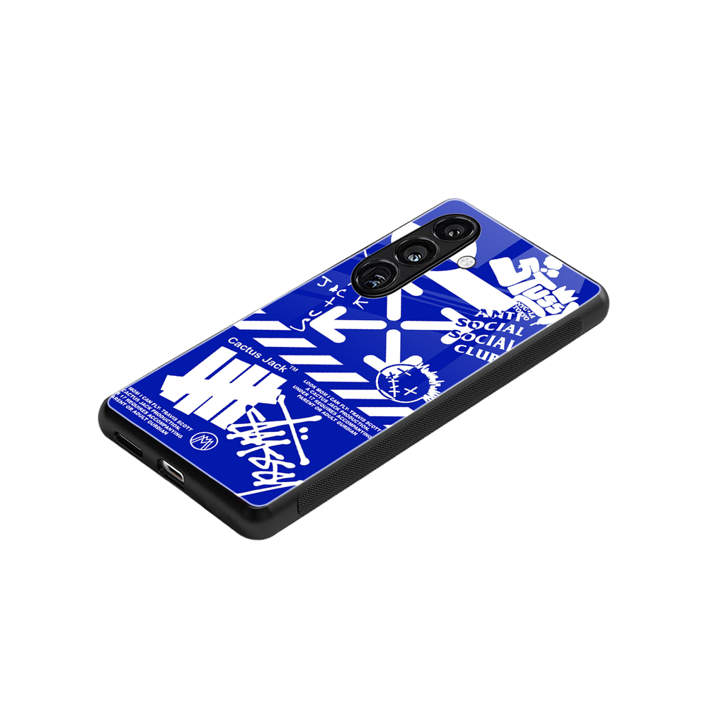 blue travis scott x anti social social club back phone cover | glass case for samsung galaxy s23 plus