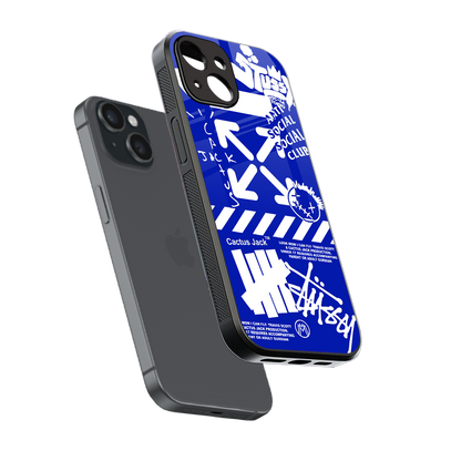 blue travis scott x anti social social club back phone cover | glass case for iphone 15