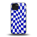 blue white trippy check pattern back phone cover | glass case for iphone 13 mini