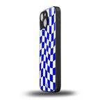 blue white trippy check pattern back phone cover | glass case for iphone 13 mini