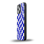 blue white trippy check pattern back phone cover | glass case for iphone 13 pro max