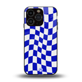 blue white trippy check pattern back phone cover | glass case for iphone 13 pro