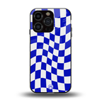 blue white trippy check pattern back phone cover | glass case for iphone 13 pro