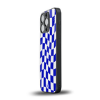 blue white trippy check pattern back phone cover | glass case for iphone 13 pro