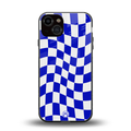 blue white trippy check pattern back phone cover | glass case for iphone 13