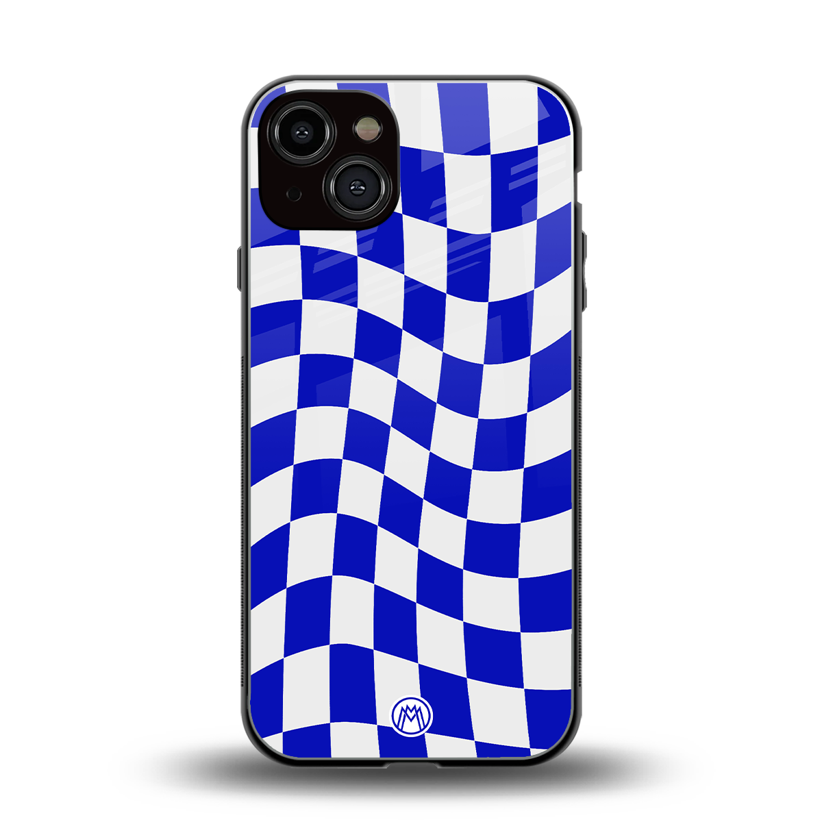 blue white trippy check pattern back phone cover | glass case for iphone 13