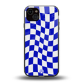 blue white trippy check pattern back phone cover | glass case for iphone 15 plus