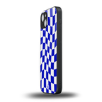 blue white trippy check pattern back phone cover | glass case for iphone 15