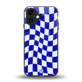 blue white trippy check pattern back phone cover | glass case for iphone 16