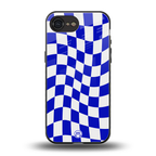 blue white trippy check pattern back phone cover | glass case for iphone 16e