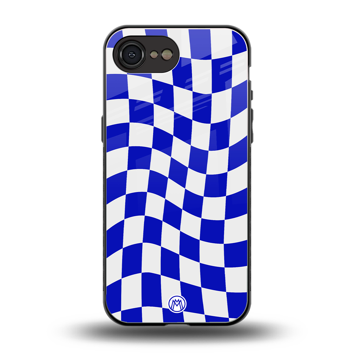 blue white trippy check pattern back phone cover | glass case for iphone 16e