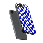 blue white trippy check pattern back phone cover | glass case for iphone 16e