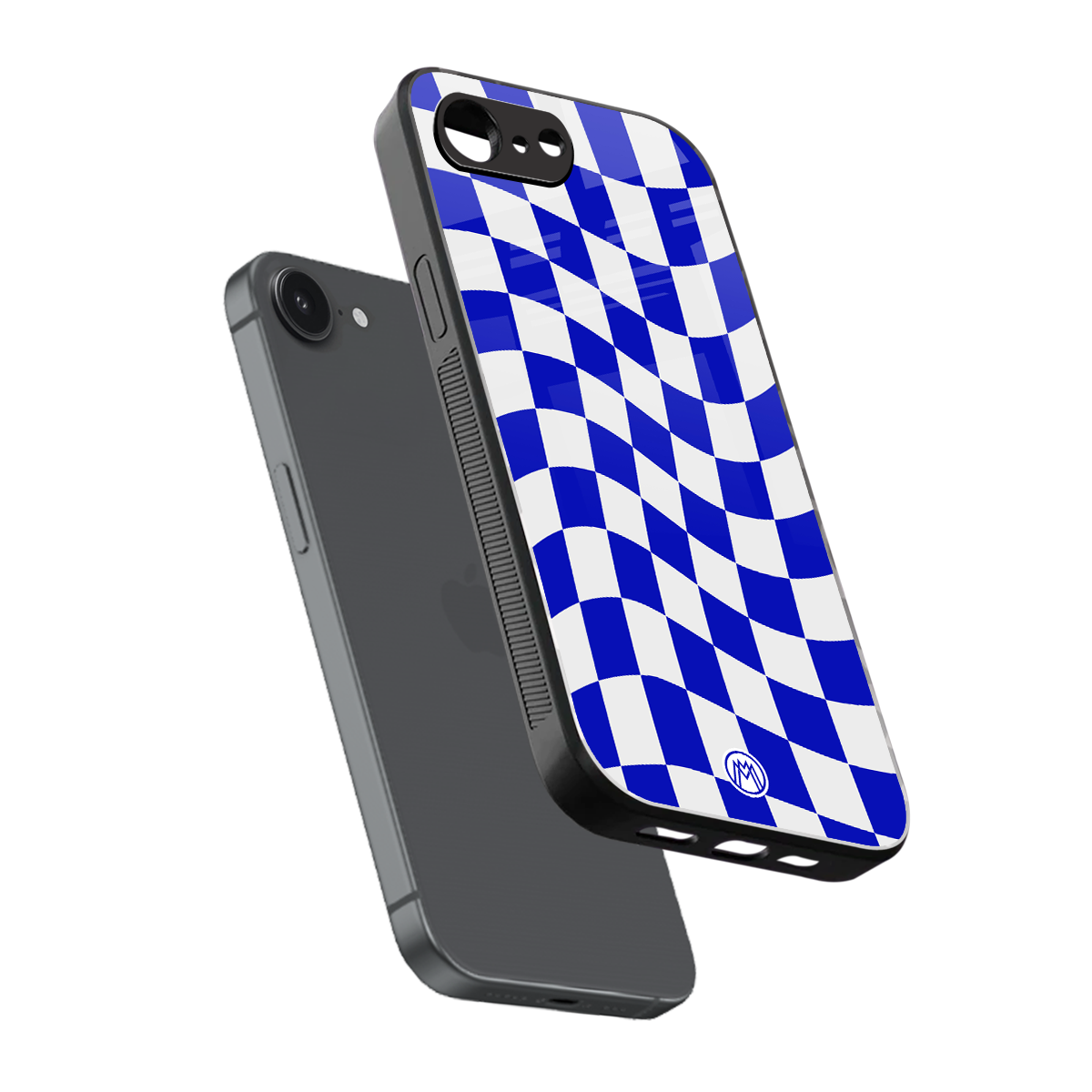 blue white trippy check pattern back phone cover | glass case for iphone 16e