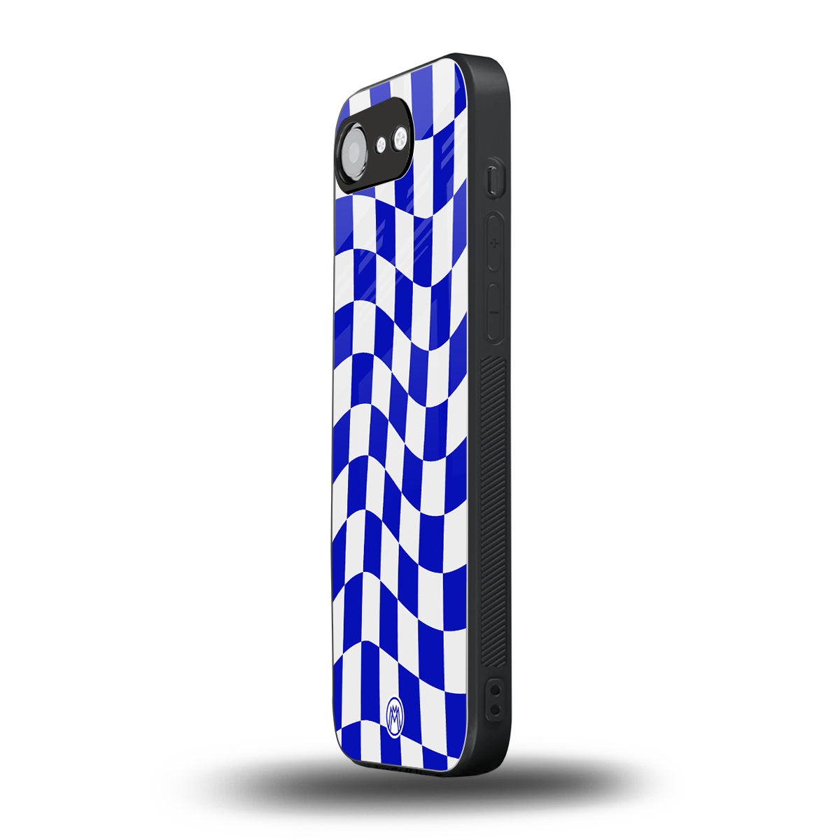 blue white trippy check pattern back phone cover | glass case for iphone 16e