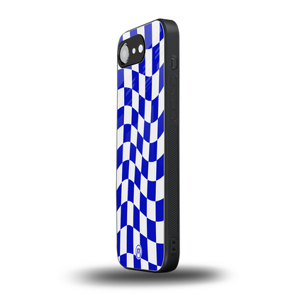 blue white trippy check pattern back phone cover | glass case for iphone 16e