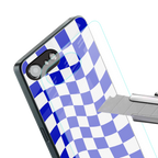 blue white trippy check pattern back phone cover | glass case for iphone 16e
