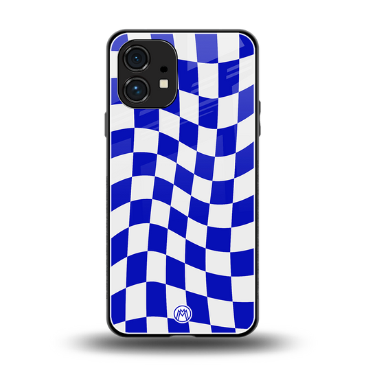 blue white trippy check pattern back phone cover | glass case for nothing phone 1