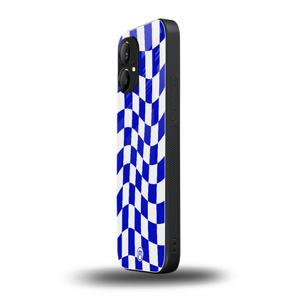 blue white trippy check pattern back phone cover | glass case for nothing phone 1