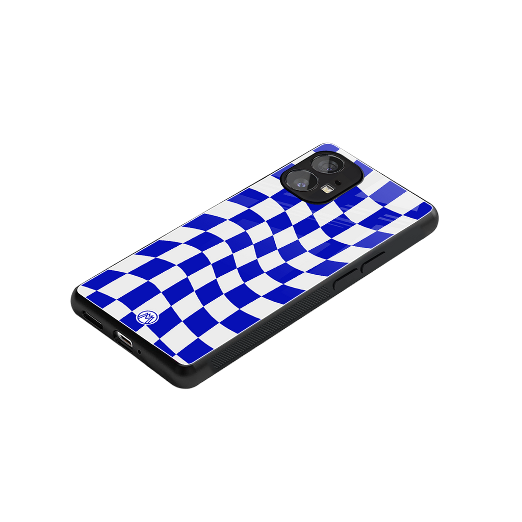 blue white trippy check pattern back phone cover | glass case for nothing phone 1