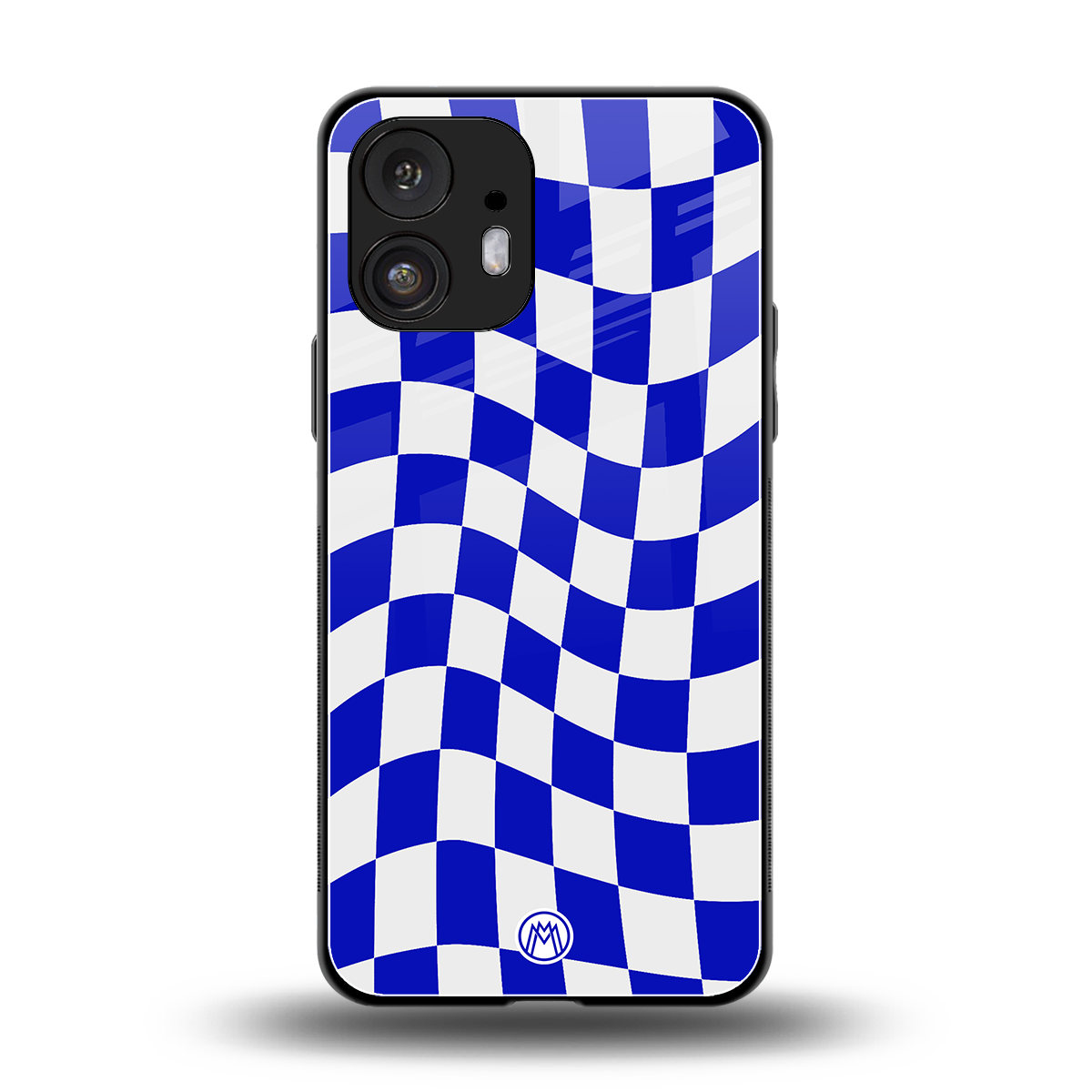 blue white trippy check pattern back phone cover | glass case for nothing phone 2