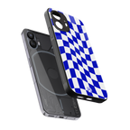 blue white trippy check pattern back phone cover | glass case for nothing phone 2