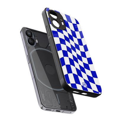 blue white trippy check pattern back phone cover | glass case for nothing phone 2