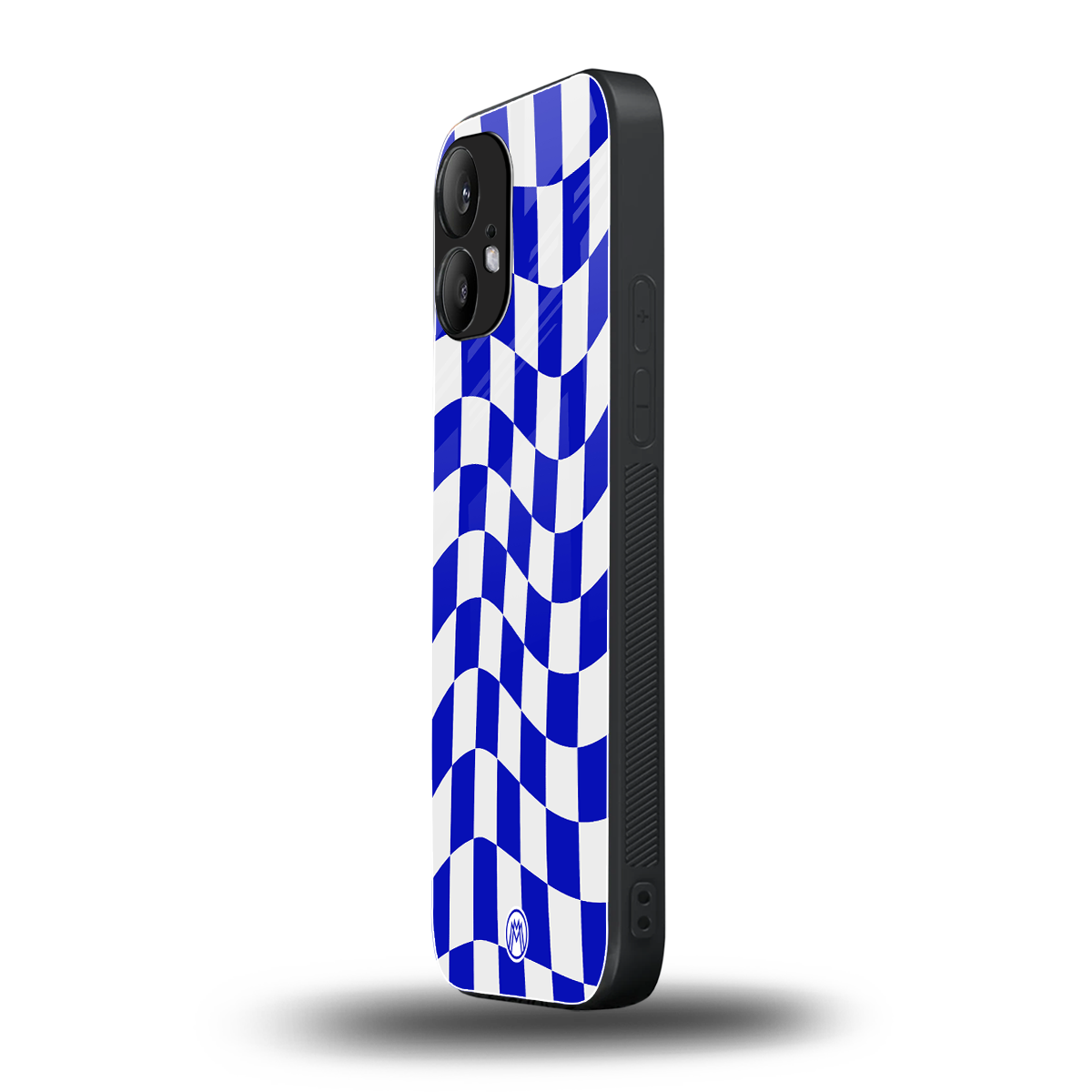 blue white trippy check pattern back phone cover | glass case for nothing phone 2