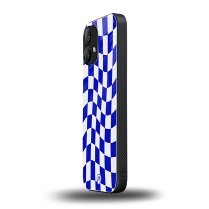 blue white trippy check pattern back phone cover | glass case for nothing phone 2