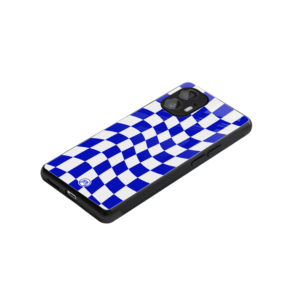 blue white trippy check pattern back phone cover | glass case for nothing phone 2