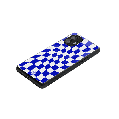 blue white trippy check pattern back phone cover | glass case for nothing phone 2