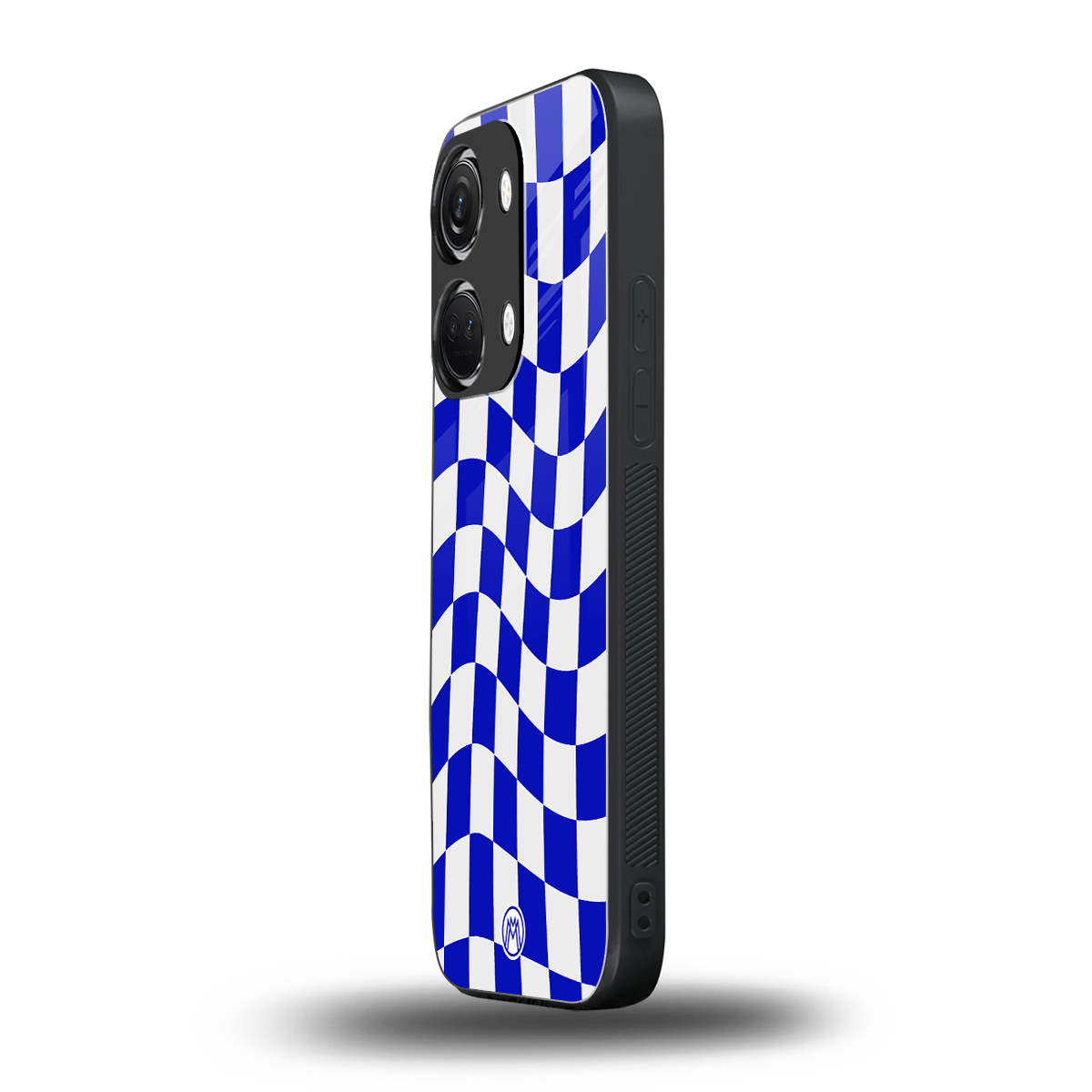 blue white trippy check pattern back phone cover | glass case for oneplus nord 3