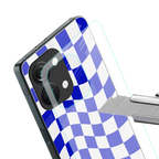 blue white trippy check pattern back phone cover | glass case for oneplus nord 3