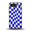 blue white trippy check pattern back phone cover | glass case for oneplus nord 4